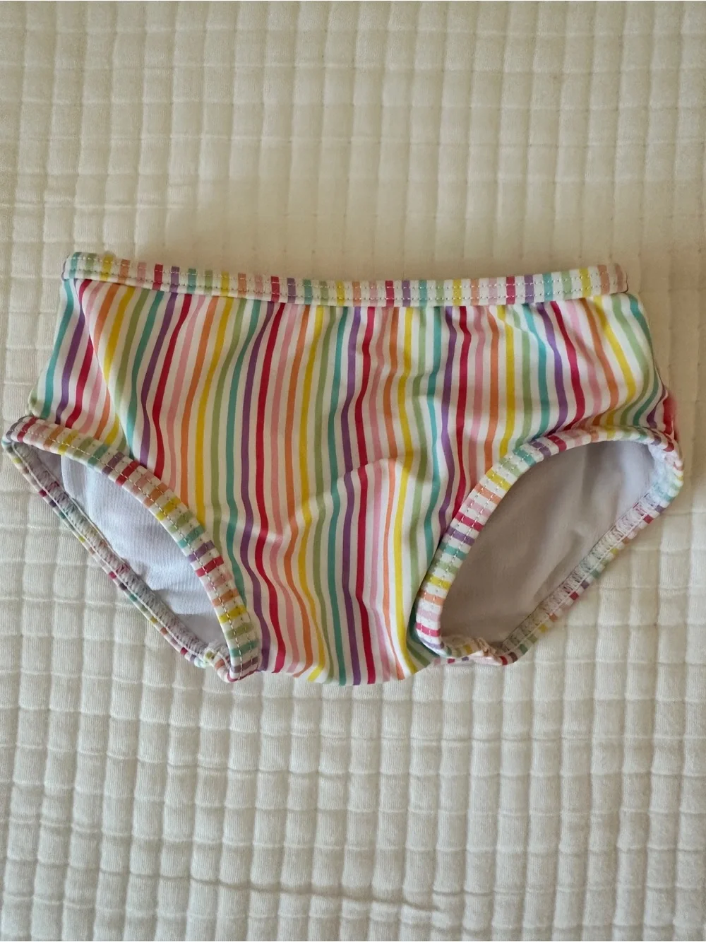 Ruffle Butts Rainbow Striped 2 piece bathing suit and hat
